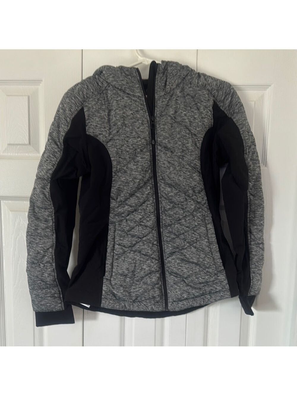 Gray and Black Outdoor Jacket with Quilted Insulation